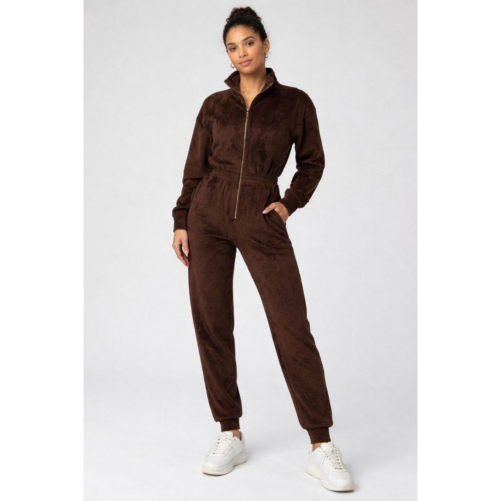 FABLETICS Cosy Cord Zip Jumpsuit XXL /1X Brown Long Sleeve Women's